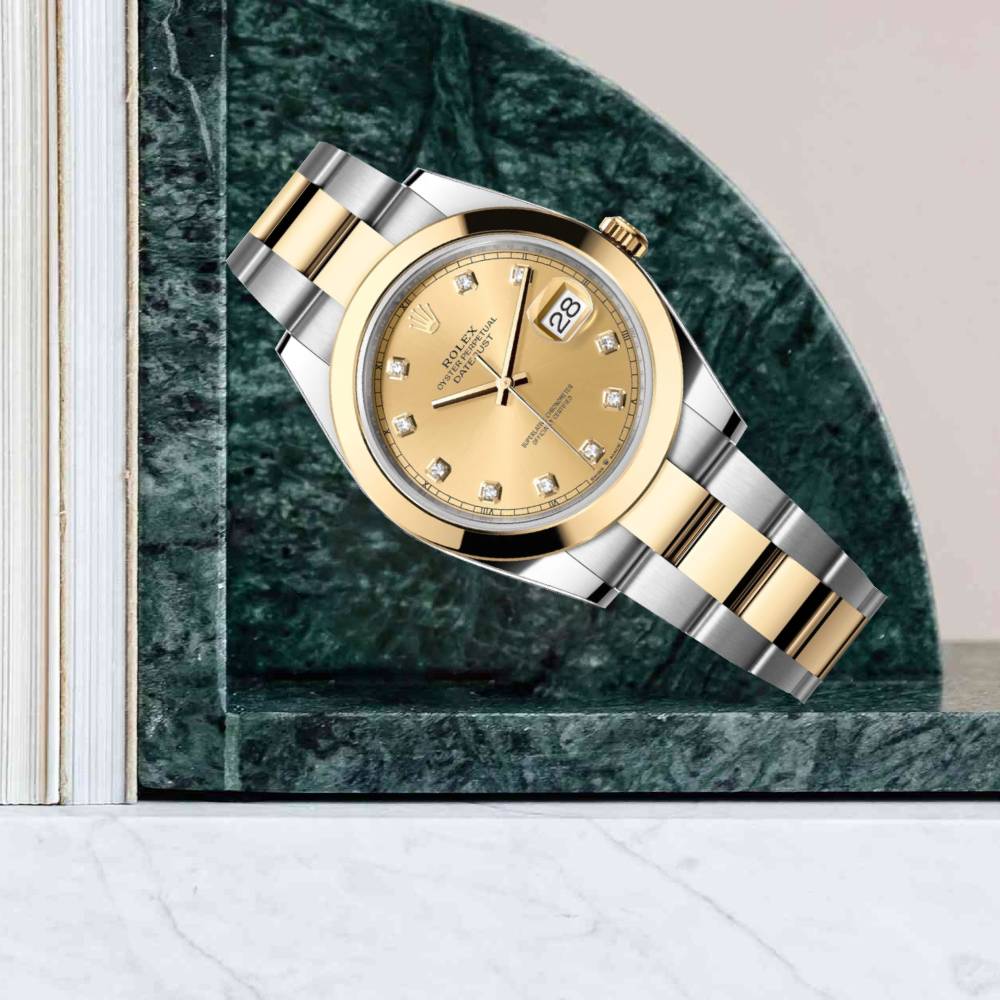 Rolex Datejust 41mm - Ref: 126303-0011 - Champagne Diamond Dial, Two Tone Stainless Steel & 18K Yellow Gold Oyster Bracelet Men's Watch