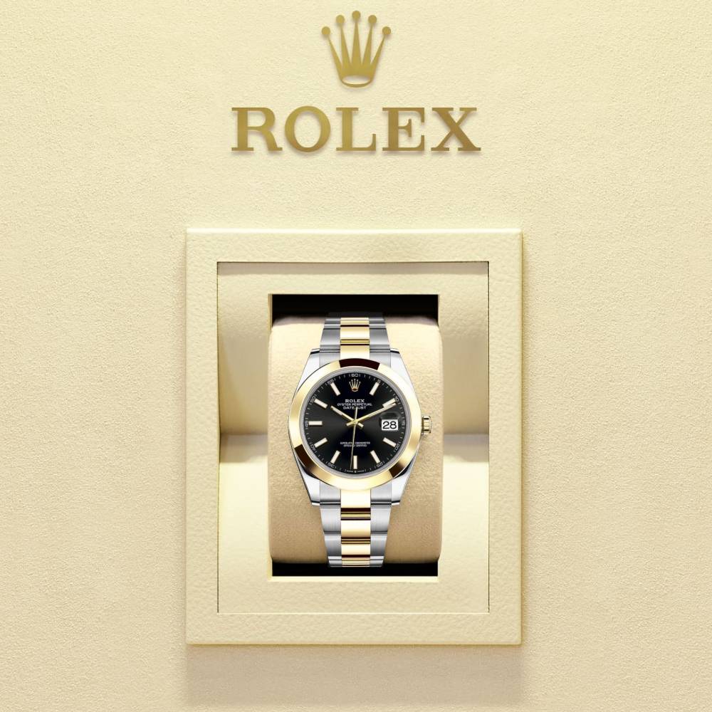 Rolex Datejust 41mm - Ref: 126303-0013 - Black Stick Dial, Two Tone Stainless Steel & 18K Yellow Gold Oyster Bracelet Men's Watch