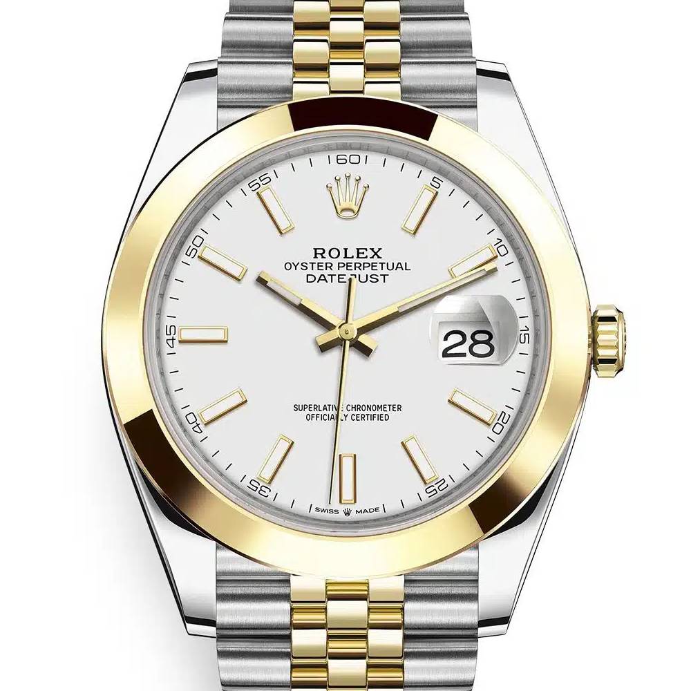 Rolex Datejust 41mm - Ref: 126303-0016 - White Stick Dial, Two Tone Stainless Steel & 18K Yellow Gold Jubilee Bracelet Men's Watch