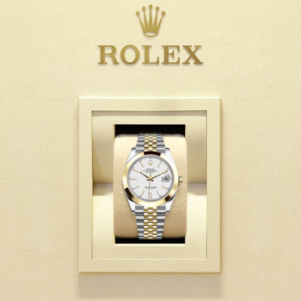 Rolex Datejust 41mm - Ref: 126303-0016 - White Stick Dial, Two Tone Stainless Steel & 18K Yellow Gold Jubilee Bracelet Men's Watch