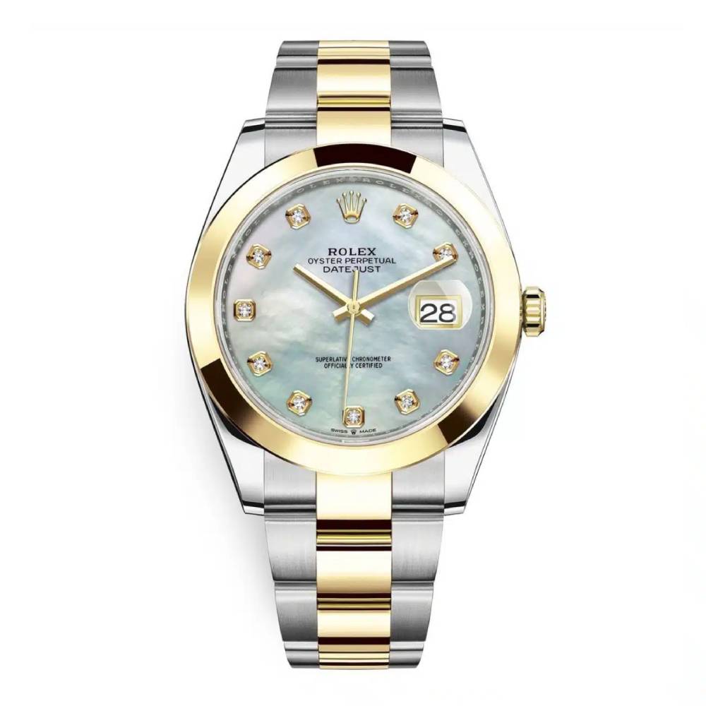 Rolex Datejust 41mm - Ref: 126303-0017 - White Mother of Pearl Diamond Dial, Two Tone Stainless Steel & 18K Yellow Gold Oyster Bracelet Men's Watch