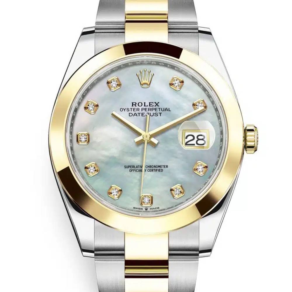 Rolex Datejust 41mm - Ref: 126303-0017 - White Mother of Pearl Diamond Dial, Two Tone Stainless Steel & 18K Yellow Gold Oyster Bracelet Men's Watch