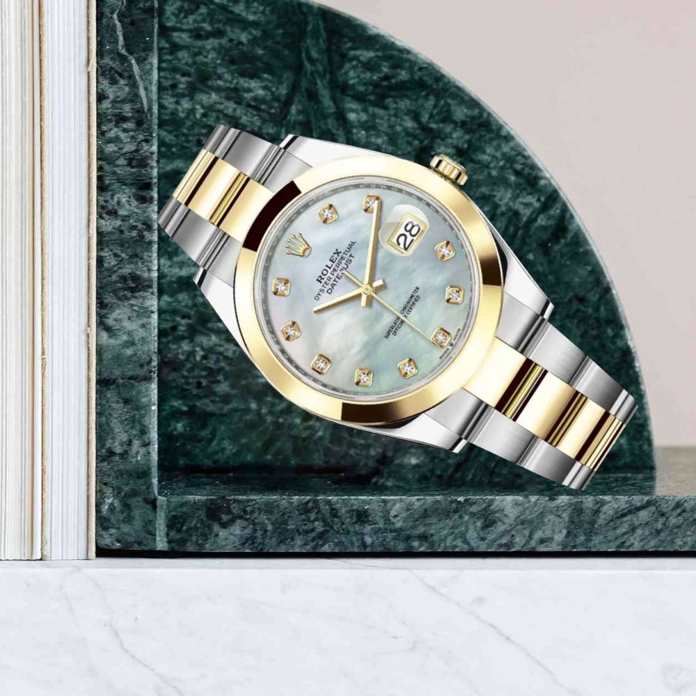 Rolex Datejust 41mm - Ref: 126303-0017 - White Mother of Pearl Diamond Dial, Two Tone Stainless Steel & 18K Yellow Gold Oyster Bracelet Men's Watch