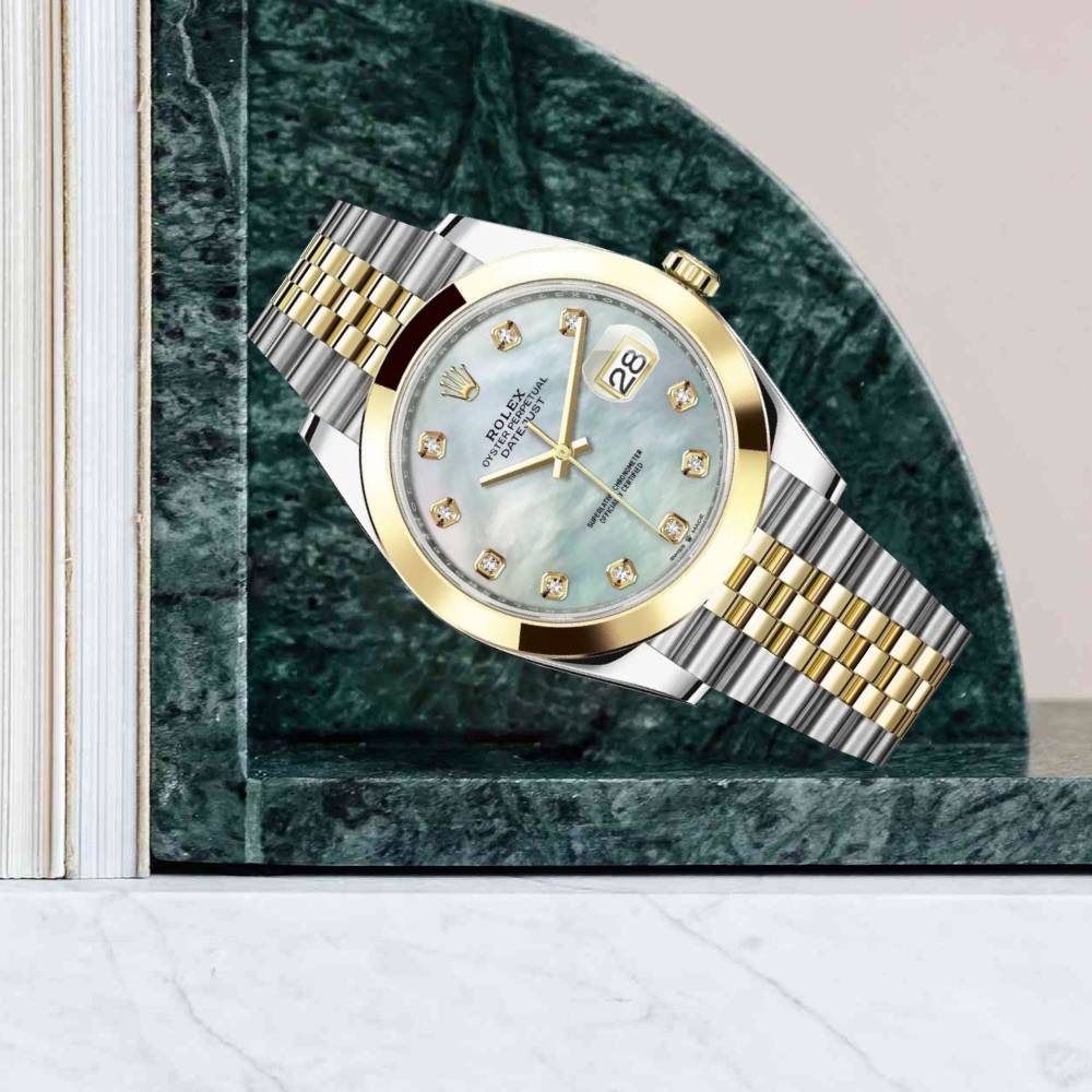 Rolex Datejust 41mm - Ref: 126303-0018 - White Mother of Pearl Diamond Dial, Two Tone Stainless Steel & 18K Yellow Gold Jubilee Bracelet Men's Watch