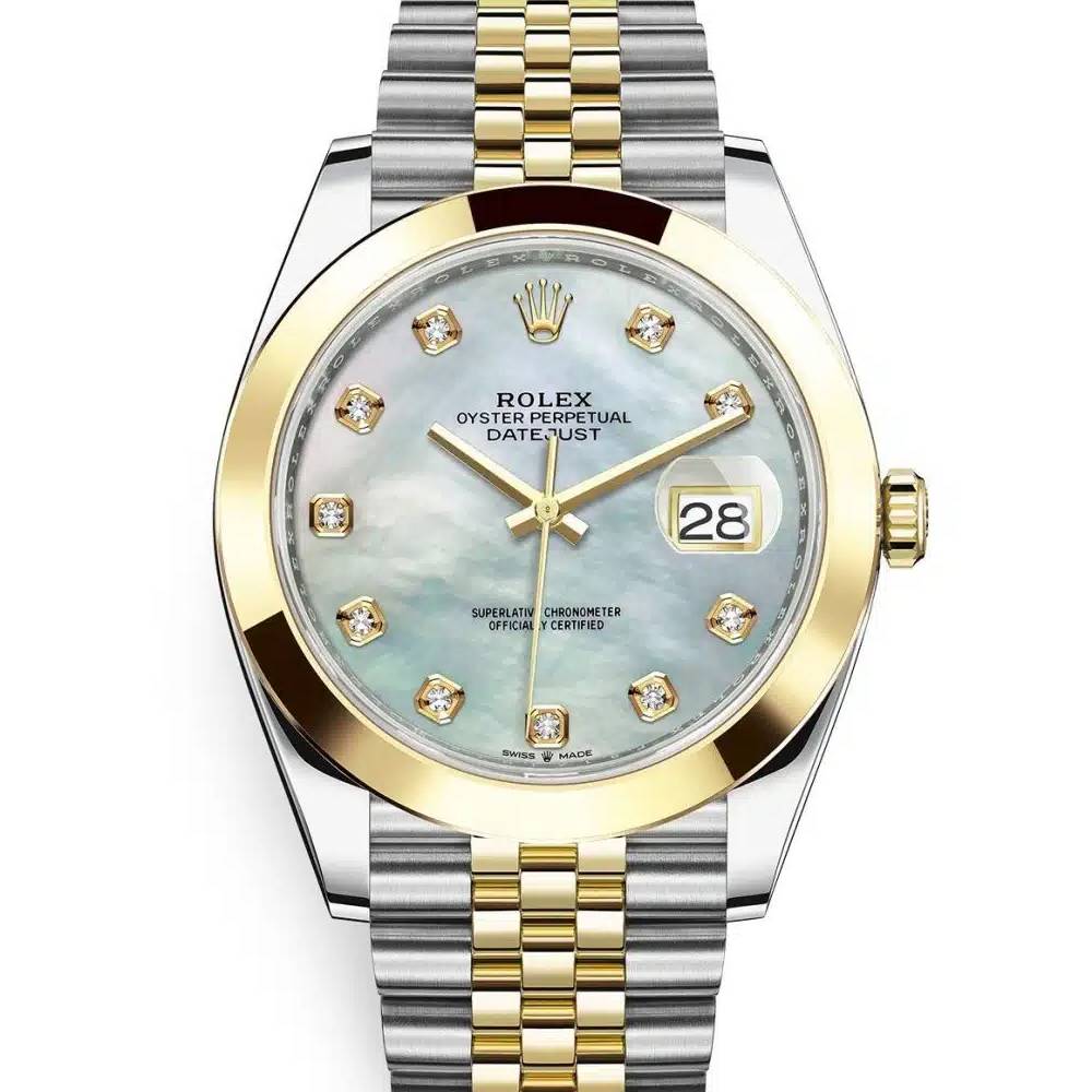 Rolex Datejust 41mm - Ref: 126303-0018 - White Mother of Pearl Diamond Dial, Two Tone Stainless Steel & 18K Yellow Gold Jubilee Bracelet Men's Watch