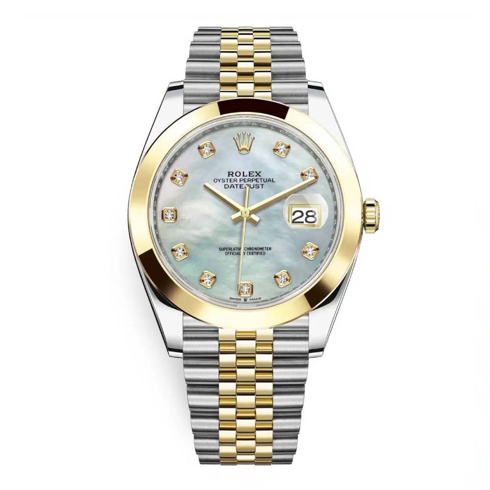 Rolex Datejust 41mm - Ref: 126303-0018 - White Mother of Pearl Diamond Dial, Two Tone Stainless Steel & 18K Yellow Gold Jubilee Bracelet Men's Watch