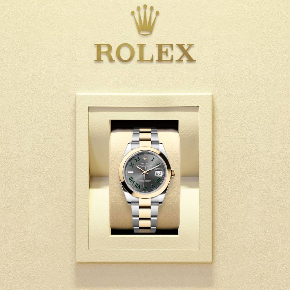 Rolex Datejust 41mm - Ref: 126303-0019 - Slate Grey Wimbledon Roman Dial, Two Tone Stainless Steel & 18K Yellow Gold Oyster Bracelet Men's Watch