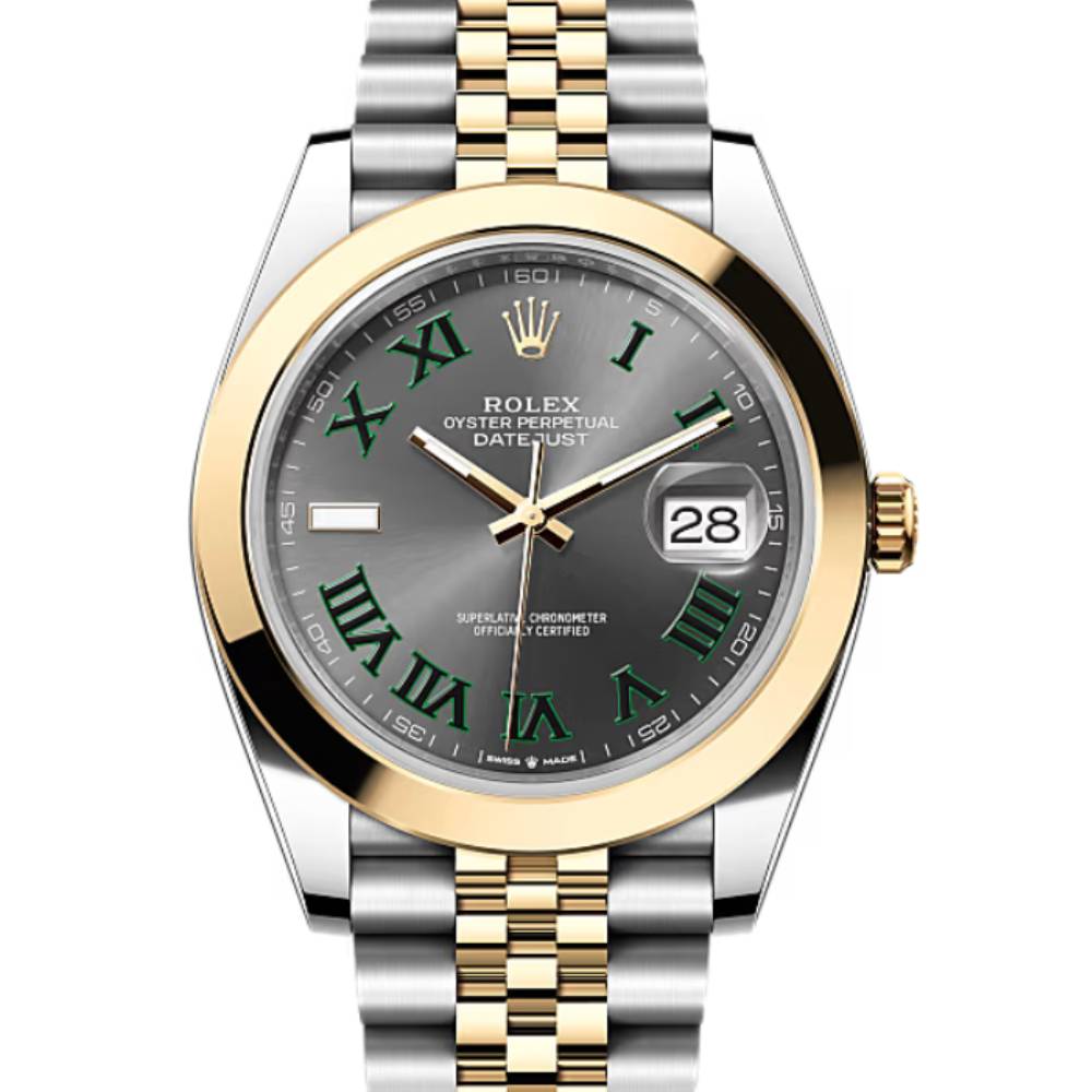 Rolex Datejust 41mm - Ref: 126303-0020 - Slate Grey Wimbledon Roman Dial, Two Tone Stainless Steel & 18K Yellow Gold Jubilee Bracelet Men's Watch