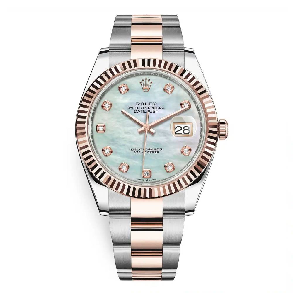 Rolex Datejust 41mm - Ref: 126331-0013 - White Mother of Pearl Diamond Dial, Two Tone Stainless Steel & 18K Rose Gold Oyster Bracelet Men's Watch