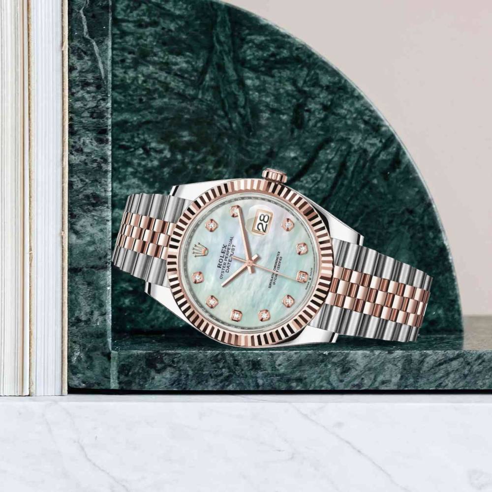 Rolex Datejust 41mm - Ref: 126331-0014 - White Mother of Pearl Diamond Dial, Two Tone Stainless Steel & 18K Rose Gold Jubilee Bracelet Men's Watch