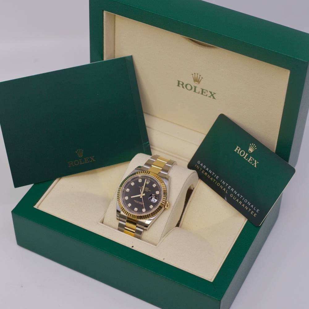 Rolex Datejust 41mm - Ref: 126333-0005 - Black Diamond Dial, Two Tone Stainless Steel & 18K Yellow Gold Oyster Bracelet Men's Watch