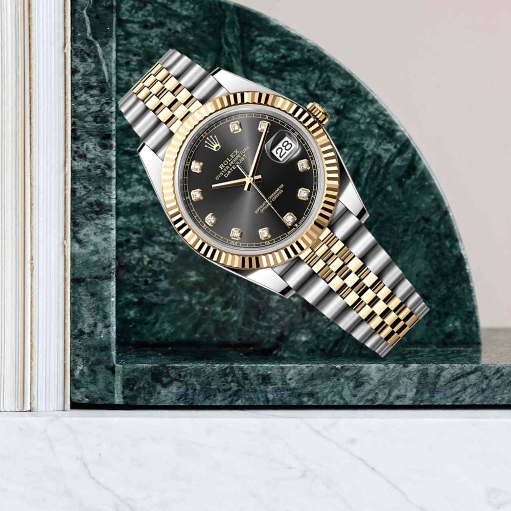 Rolex Datejust 41mm - Ref: 126333-0006 - Black Diamond Dial, Two Tone Stainless Steel & 18K Yellow Gold Jubilee Bracelet Men's Watch