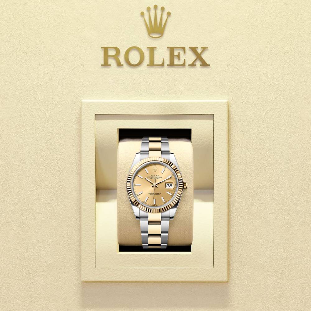 Rolex Datejust 41mm - Ref: 126333-0009 - Champagne Stick Dial, Two Tone Stainless Steel & 18K Yellow Gold Jubilee Bracelet Men's Watch