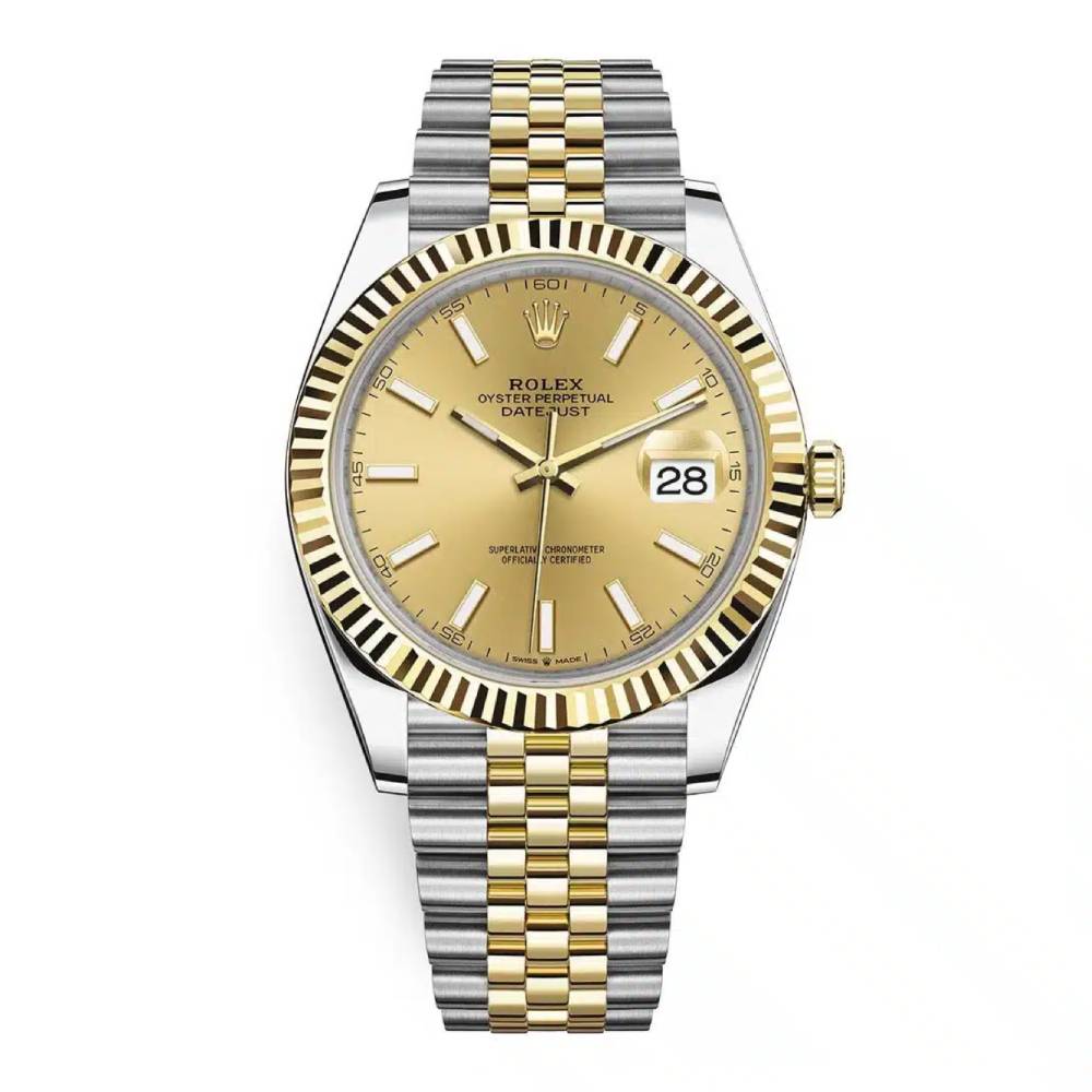 Rolex Datejust 41mm - Ref: 126333-0010 - Champagne Stick Dial, Two Tone Stainless Steel & 18K Yellow Gold Jubilee Bracelet Men's Watch