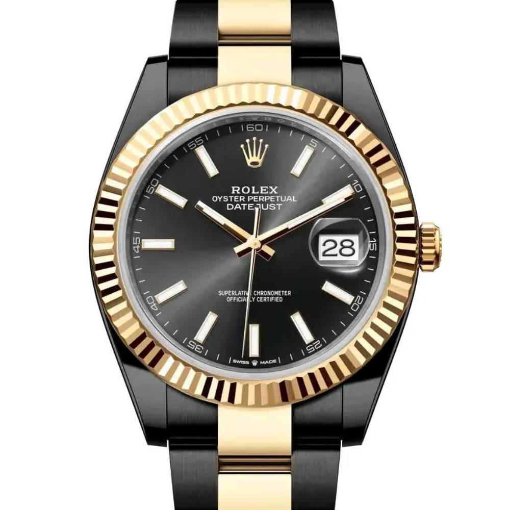 Rolex Datejust 41mm - Ref: 126333-0013 (PVD) - Black Stick Dial, Two Tone Black PVD & 18K Yellow Gold Oyster Bracelet Men's Watch