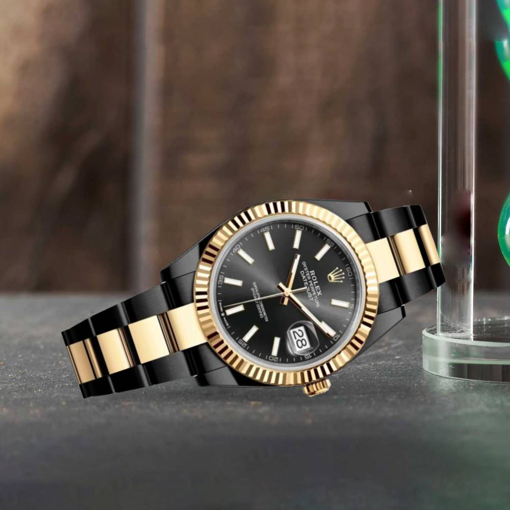 Rolex Datejust 41mm - Ref: 126333-0013 (PVD) - Black Stick Dial, Two Tone Black PVD & 18K Yellow Gold Oyster Bracelet Men's Watch