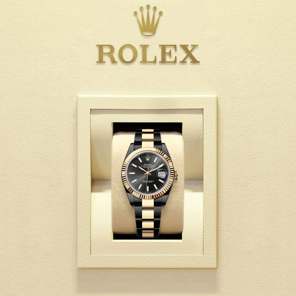 Rolex Datejust 41mm - Ref: 126333-0013 (PVD) - Black Stick Dial, Two Tone Black PVD & 18K Yellow Gold Oyster Bracelet Men's Watch