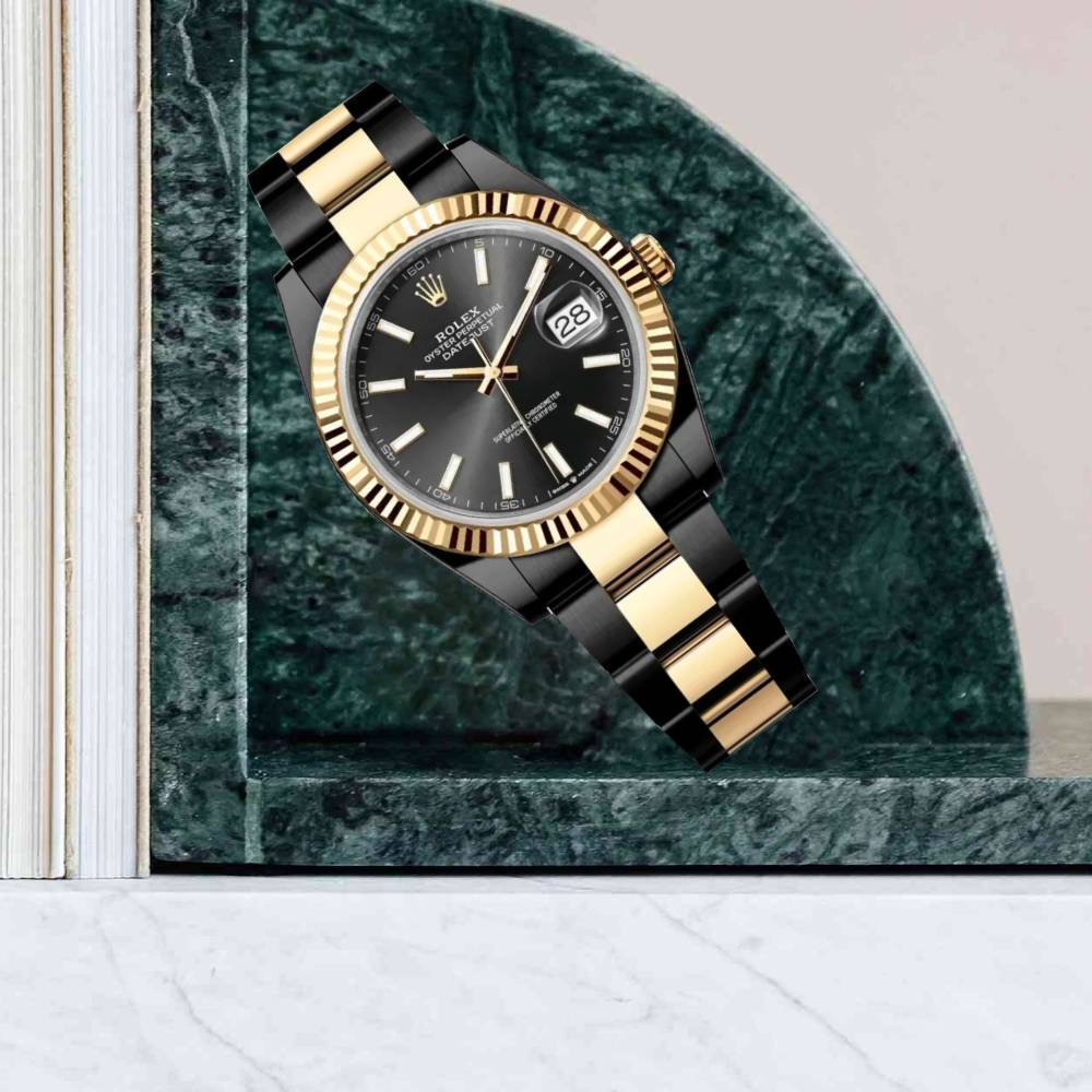 Rolex Datejust 41mm - Ref: 126333-0013 (PVD) - Black Stick Dial, Two Tone Black PVD & 18K Yellow Gold Oyster Bracelet Men's Watch