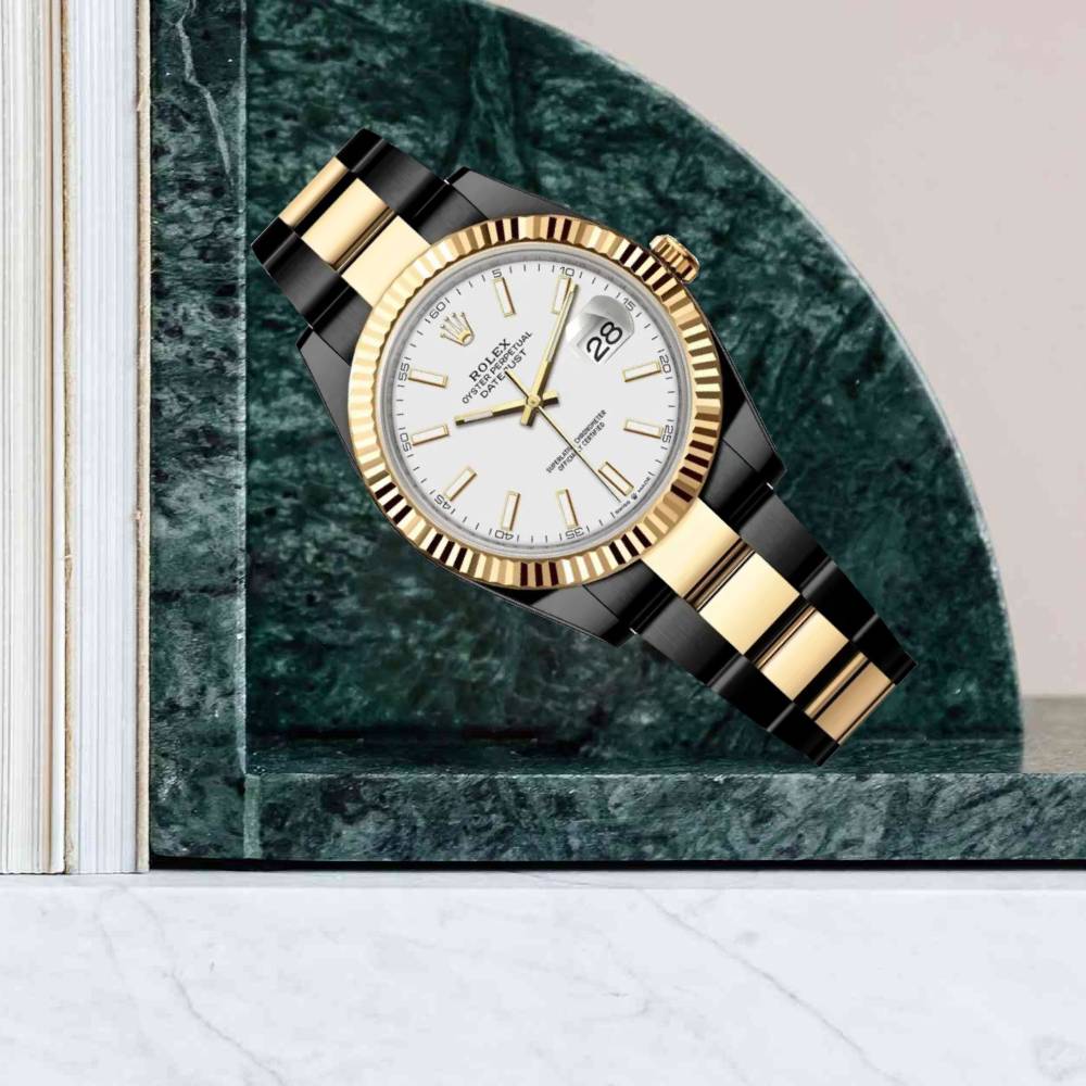 Rolex Datejust 41mm - Ref: 126333-0015 (PVD) - White Stick Dial, Two Tone Black PVD & 18K Yellow Gold Oyster Bracelet Men's Watch