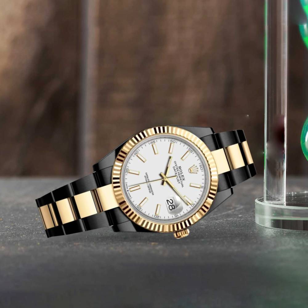 Rolex Datejust 41mm - Ref: 126333-0015 (PVD) - White Stick Dial, Two Tone Black PVD & 18K Yellow Gold Oyster Bracelet Men's Watch