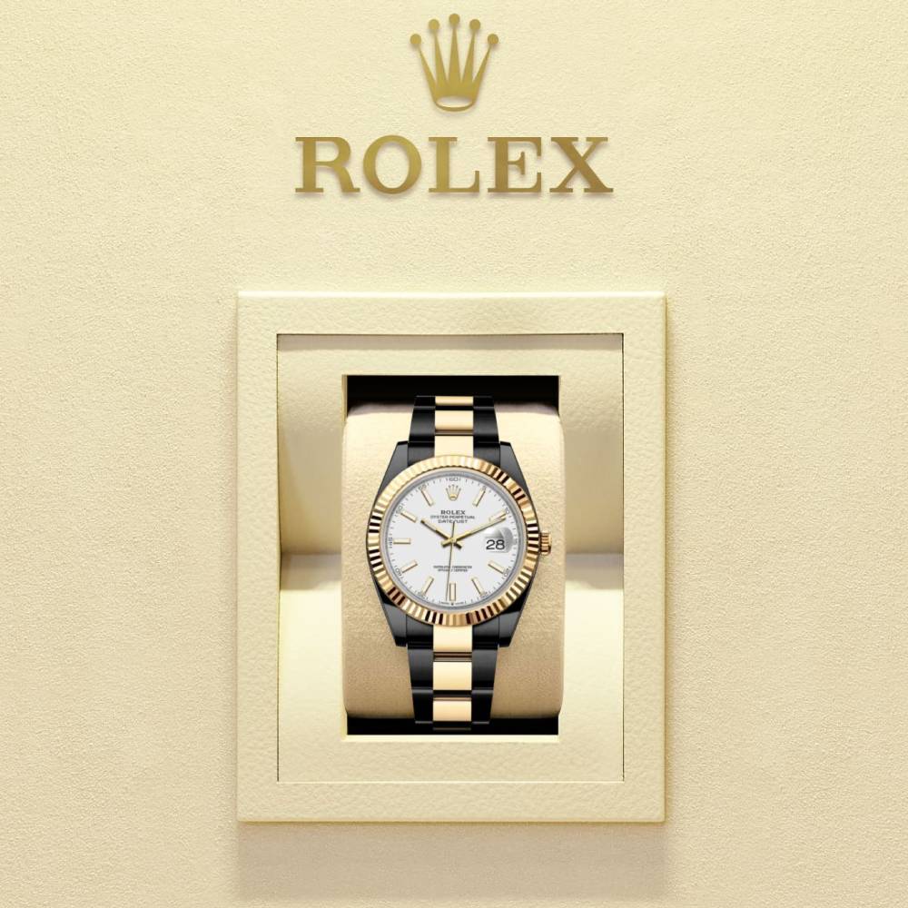 Rolex Datejust 41mm - Ref: 126333-0015 (PVD) - White Stick Dial, Two Tone Black PVD & 18K Yellow Gold Oyster Bracelet Men's Watch