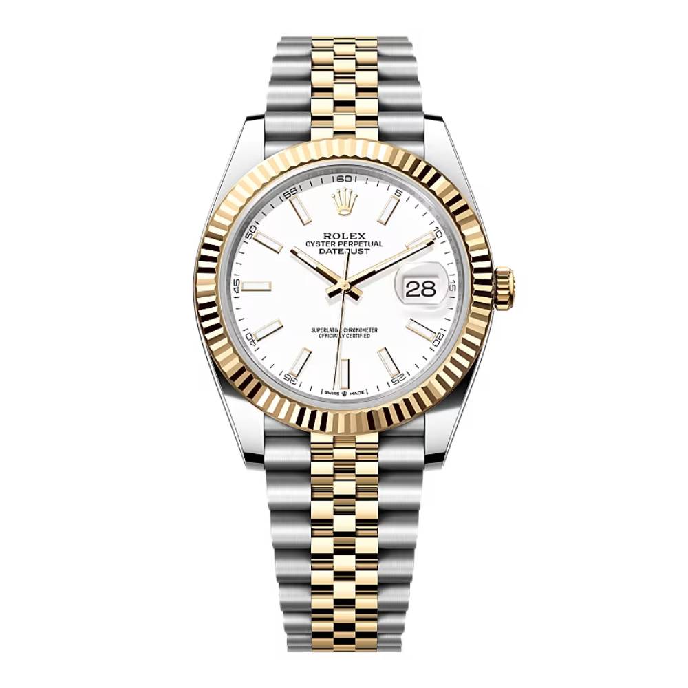 Rolex Datejust 41mm - Ref: 126333-0016 - White Stick Dial, Two Tone Stainless Steel & 18K Yellow Gold Jubilee Bracelet Men's Watch