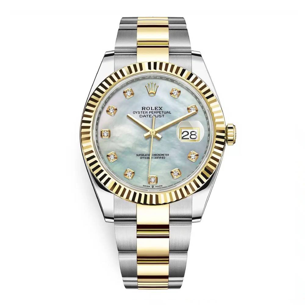 Rolex Datejust 41mm - Ref: 126333-0017 - White Mother of Pearl Diamond Dial, Two Tone Stainless Steel & 18K Yellow Gold Oyster Bracelet Men's Watch