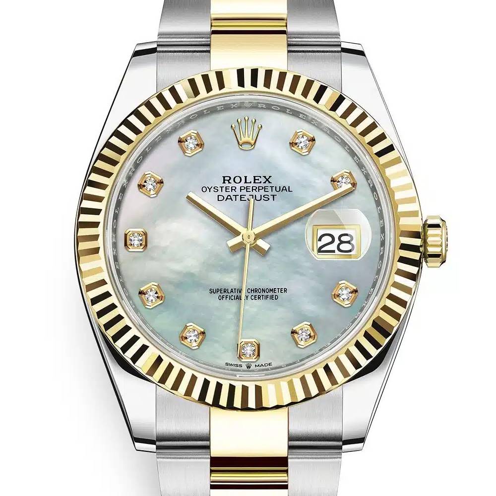 Rolex Datejust 41mm - Ref: 126333-0017 - White Mother of Pearl Diamond Dial, Two Tone Stainless Steel & 18K Yellow Gold Oyster Bracelet Men's Watch