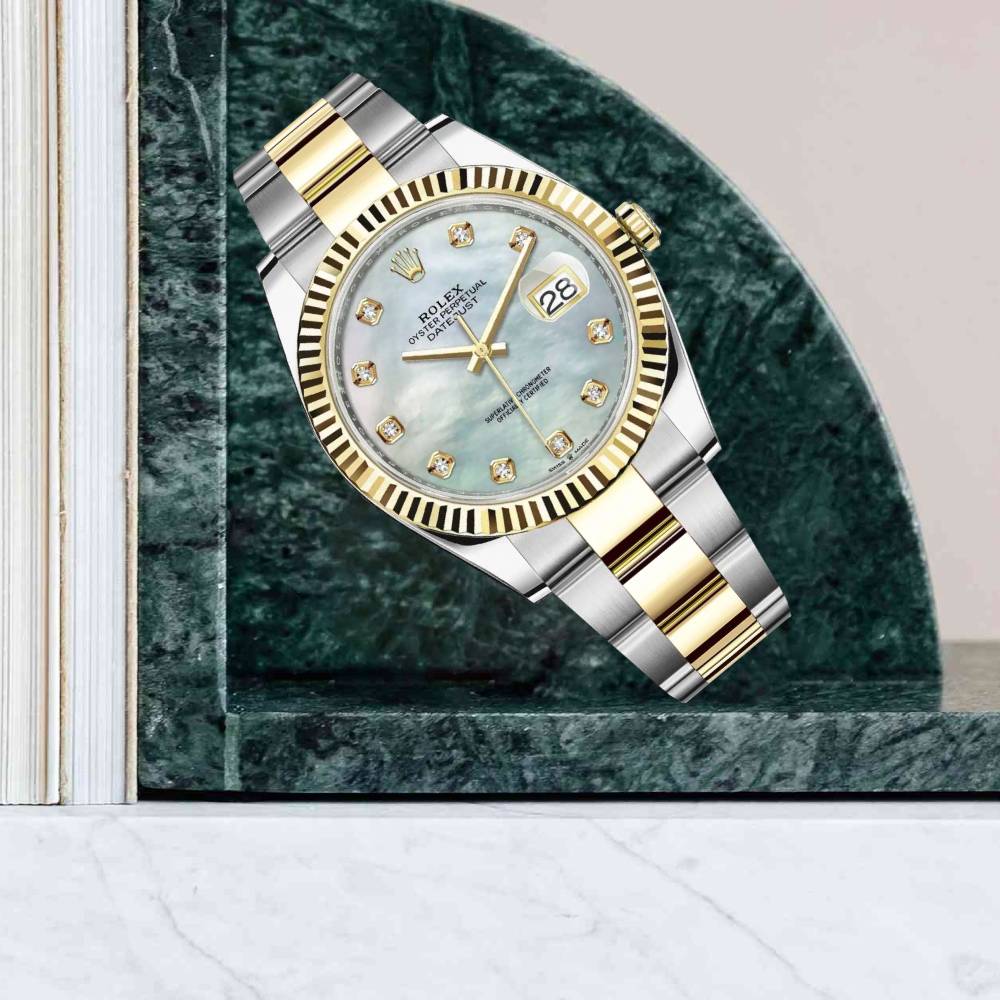 Rolex Datejust 41mm - Ref: 126333-0017 - White Mother of Pearl Diamond Dial, Two Tone Stainless Steel & 18K Yellow Gold Oyster Bracelet Men's Watch