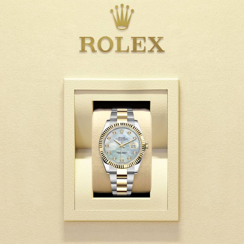 Rolex Datejust 41mm - Ref: 126333-0017 - White Mother of Pearl Diamond Dial, Two Tone Stainless Steel & 18K Yellow Gold Oyster Bracelet Men's Watch