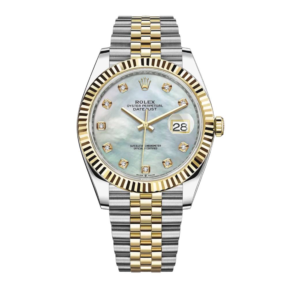 Rolex Datejust 41mm - Ref: 126333-0018 - White Mother of Pearl Diamond Dial, Two Tone Stainless Steel & 18K Yellow Gold Jubilee Bracelet Men's Watch