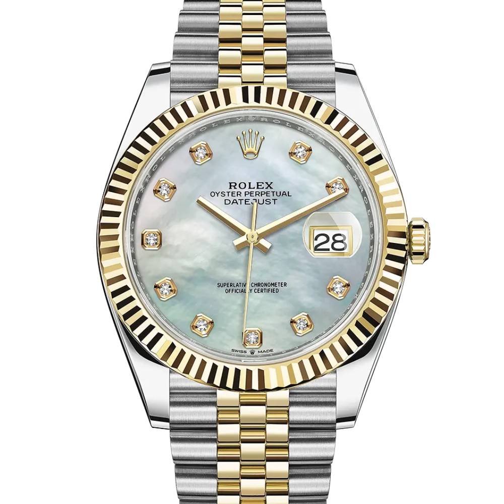 Rolex Datejust 41mm - Ref: 126333-0018 - White Mother of Pearl Diamond Dial, Two Tone Stainless Steel & 18K Yellow Gold Jubilee Bracelet Men's Watch