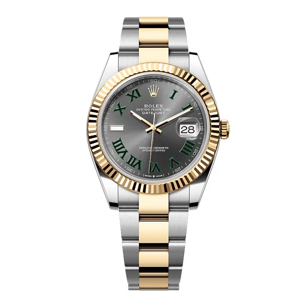 Rolex Datejust 41mm - Ref: 126333-0019 - Slate Grey Wimbledon Roman Dial & Fluted Bezel, Two Tone Stainless Steel & 18K Yellow Gold Oyster Bracelet Men's Watch