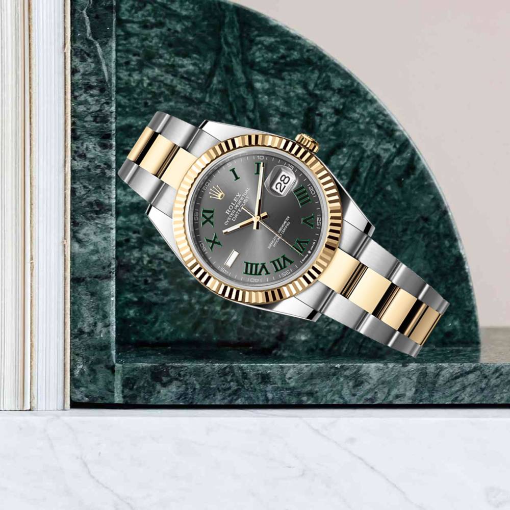 Rolex Datejust 41mm - Ref: 126333-0019 - Slate Grey Wimbledon Roman Dial & Fluted Bezel, Two Tone Stainless Steel & 18K Yellow Gold Oyster Bracelet Men's Watch