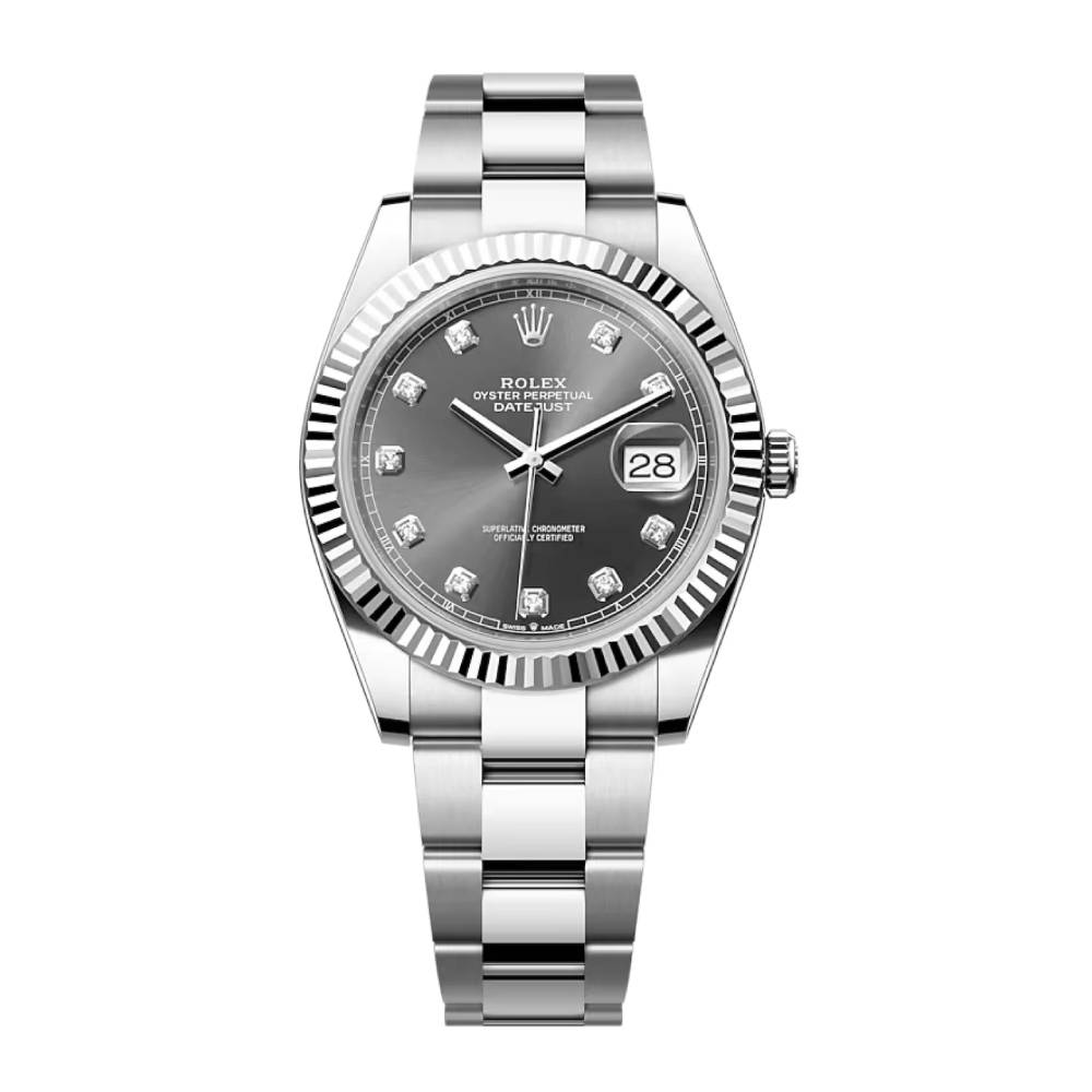 Rolex Datejust 41mm - Ref: 126334-0005 - Rhodium Grey Diamond Dial, Stainless Steel Oyster Bracelet Men's Watch