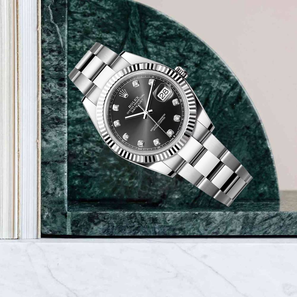 Rolex Datejust 41mm - Ref: 126334-0011 - Black Diamond Dial, Stainless Steel Oyster Bracelet Men's Watch