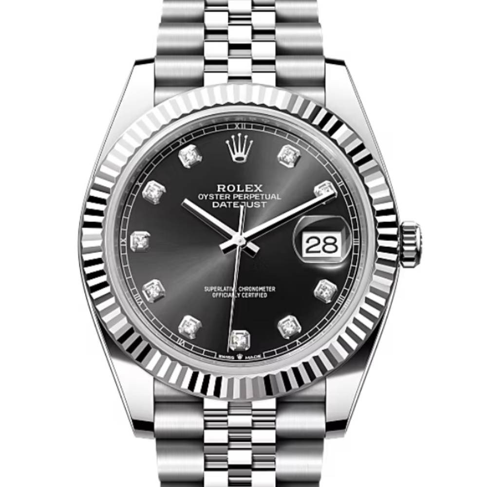 Rolex Datejust 41mm - Ref: 126334-0012 - Black Diamond Dial, Stainless Steel Jubilee Bracelet Men's Watch