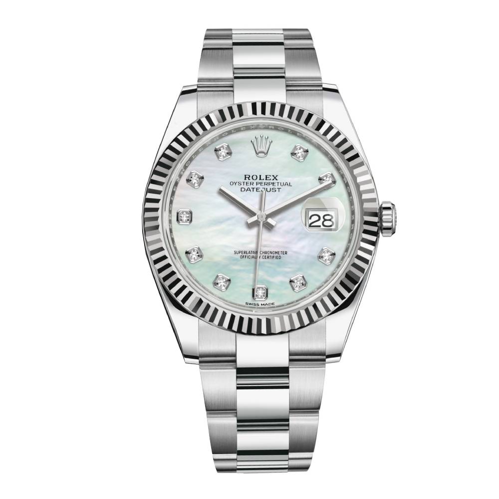 Rolex Datejust 41mm - Ref: 126334-0019 - White Mother of Pearl Diamond Dial, Stainless Steel Oyster Bracelet Men's Watch