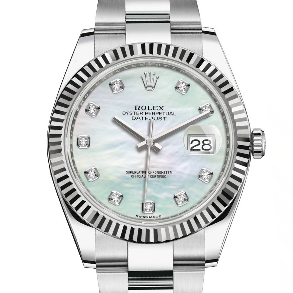 Rolex Datejust 41mm - Ref: 126334-0019 - White Mother of Pearl Diamond Dial, Stainless Steel Oyster Bracelet Men's Watch