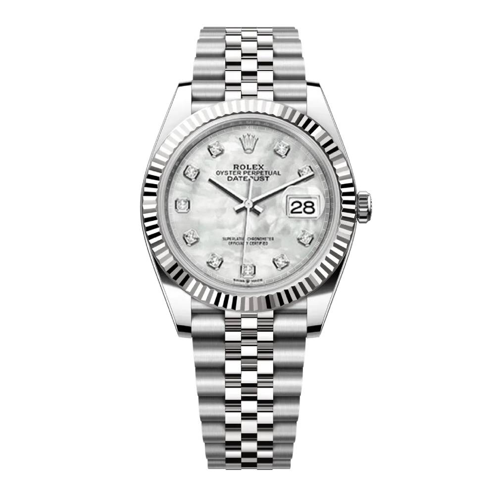 Rolex Datejust 41mm - Ref: 126334-0020 - White Mother of Pearl Diamond Dial, Stainless Steel Jubilee Bracelet Men's Watch