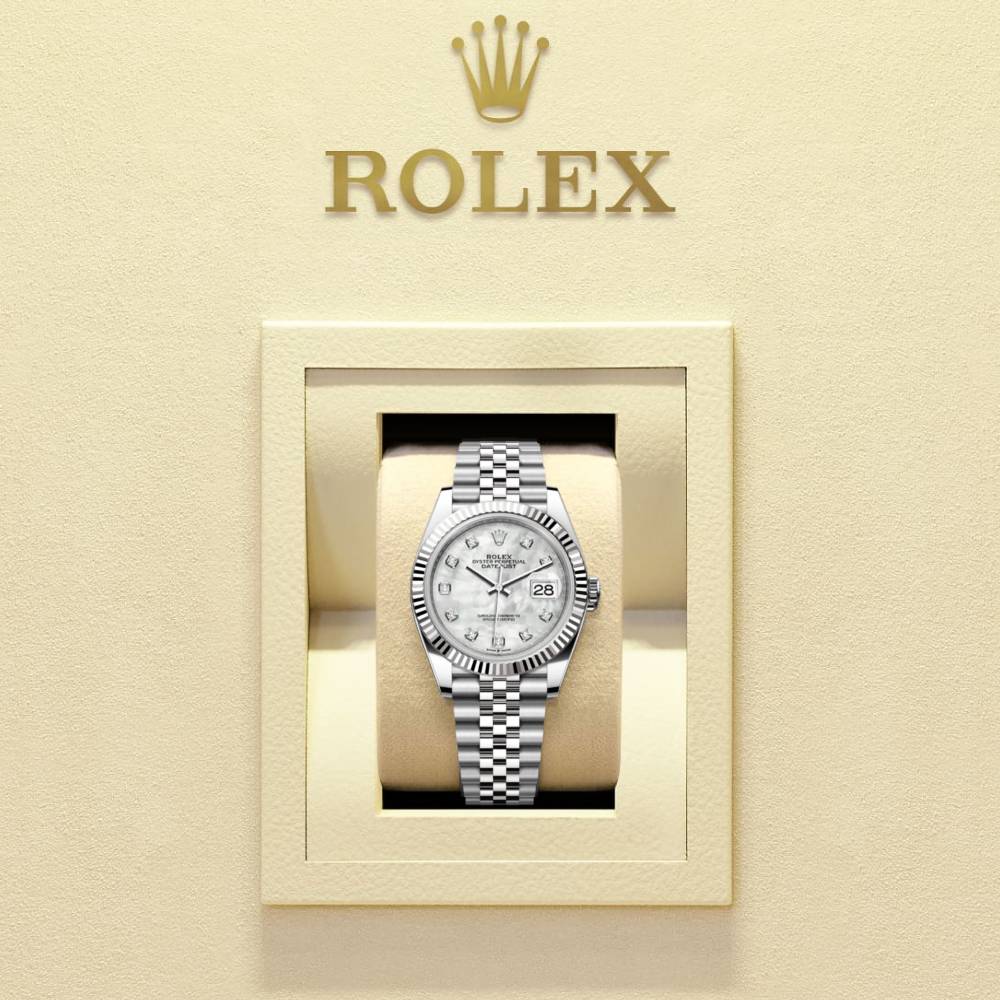 Rolex Datejust 41mm - Ref: 126334-0020 - White Mother of Pearl Diamond Dial, Stainless Steel Jubilee Bracelet Men's Watch