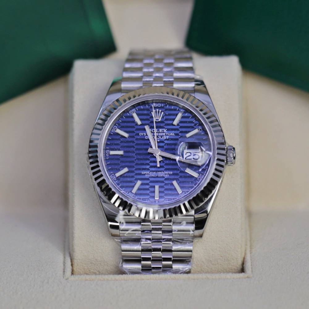 Rolex-Datejust-41mm-Ref-126334-Blue-Motif-Dial-Stainless-Steel-Jubilee-Bracelet-Men’s-Watch