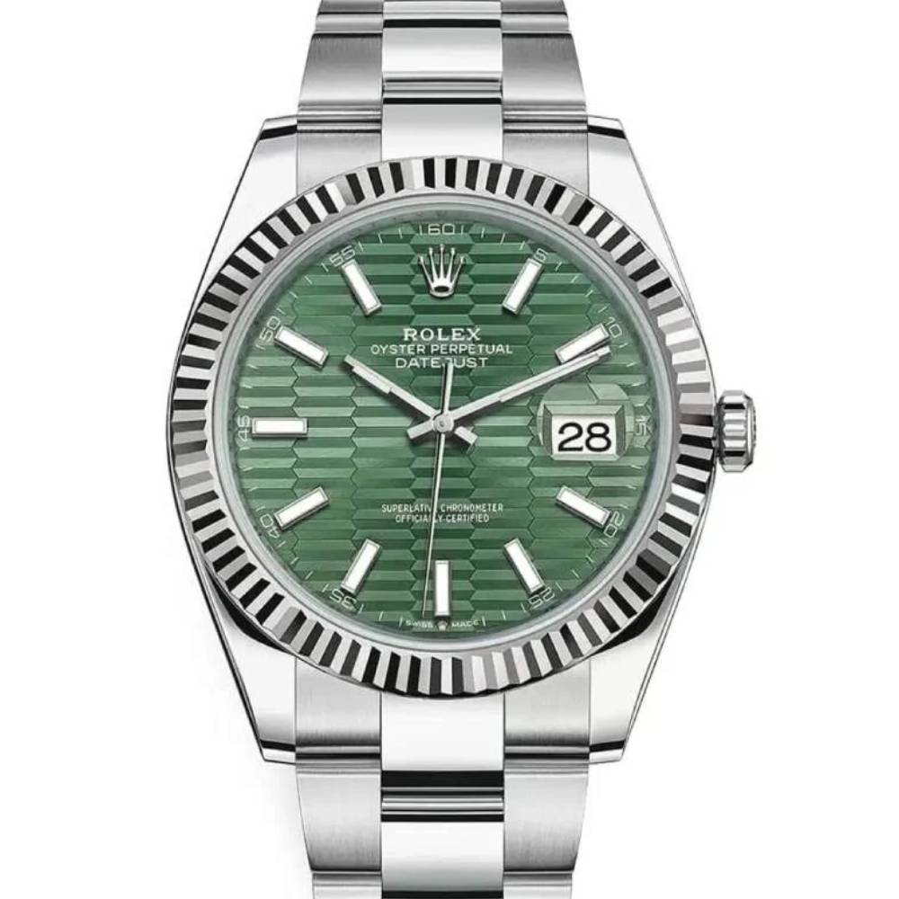 Rolex Datejust 41mm - Ref: 126334 - Green Fluted Motif Dial, Stainless Steel Oyster Bracelet Men's Watch