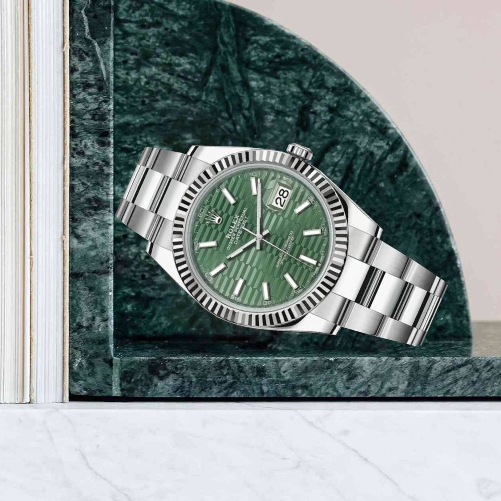 Rolex Datejust 41mm - Ref: 126334 - Green Fluted Motif Dial, Stainless Steel Oyster Bracelet Men's Watch