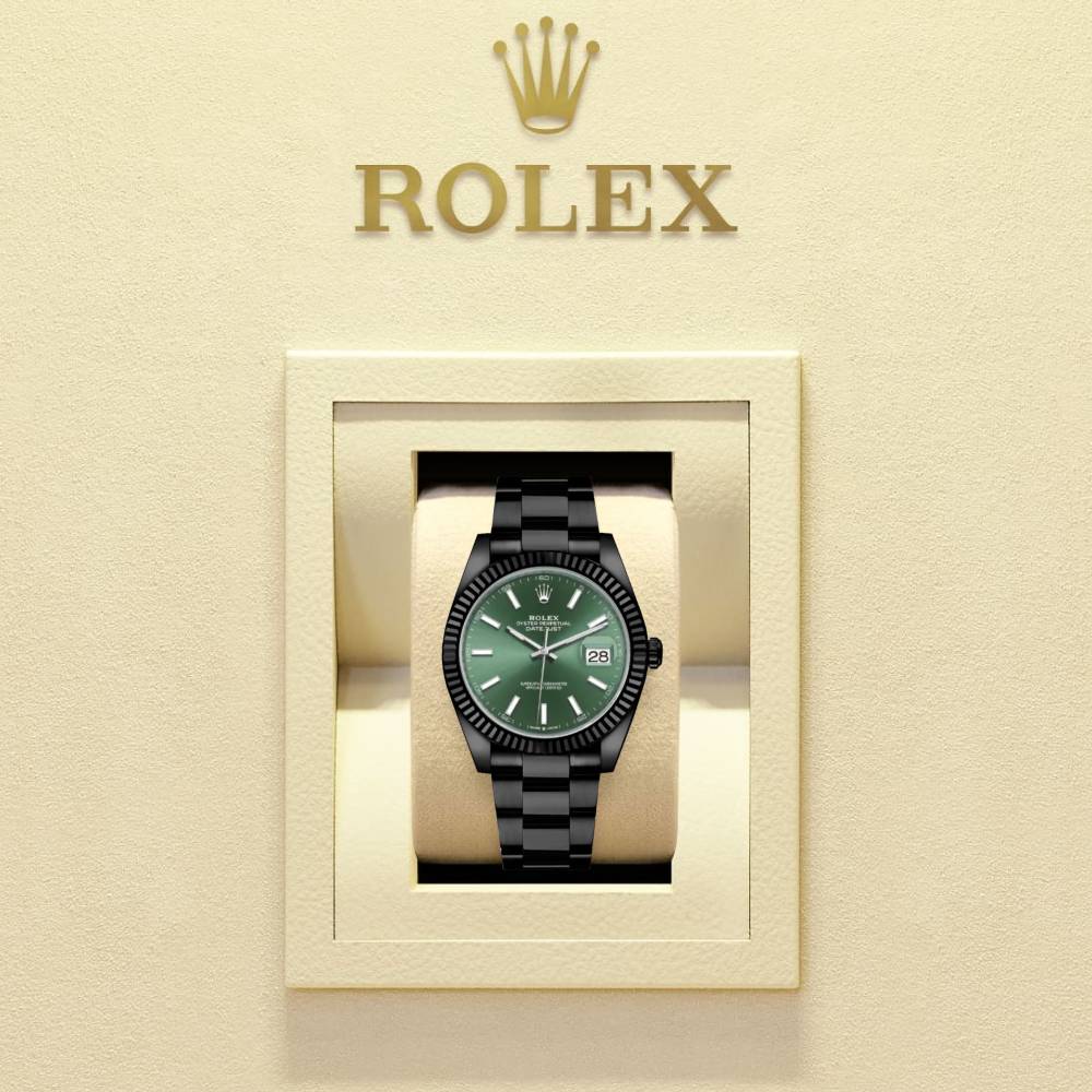 Rolex Datejust 41mm - Ref: 126334 (PVD) - Green Stick Dial, Black PVD Stainless Steel Oyster Bracelet Men's Watch