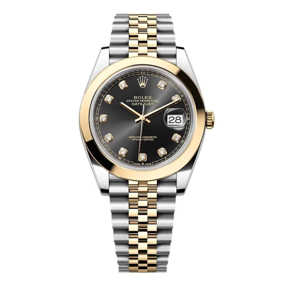 Rolex Datejust 41mm - Ref: ROL-69450 - Black Diamond Dial, Two Tone Stainless Steel & 18K Yellow Gold Jubilee Bracelet Men's Watch