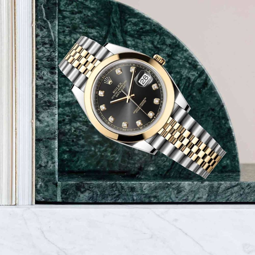 Rolex Datejust 41mm - Ref: ROL-69450 - Black Diamond Dial, Two Tone Stainless Steel & 18K Yellow Gold Jubilee Bracelet Men's Watch