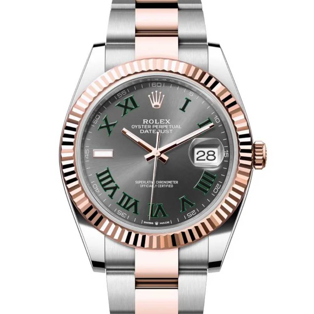 Rolex Datejust 41mm - Ref: ROL-73751 - Slate Grey Wimbledon Roman Dial & Fluted Bezel, Two Tone Stainless Steel & 18K Rose Gold Oyster Bracelet Men's Watch