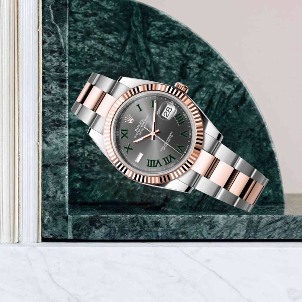 Rolex Datejust 41mm - Ref: ROL-73751 - Slate Grey Wimbledon Roman Dial & Fluted Bezel, Two Tone Stainless Steel & 18K Rose Gold Oyster Bracelet Men's Watch