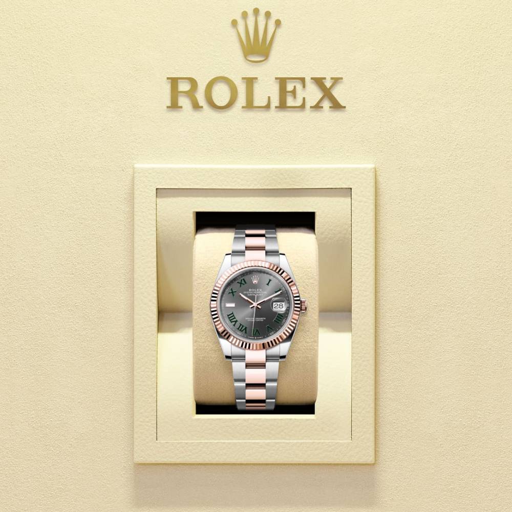 Rolex Datejust 41mm - Ref: ROL-73751 - Slate Grey Wimbledon Roman Dial & Fluted Bezel, Two Tone Stainless Steel & 18K Rose Gold Oyster Bracelet Men's Watch